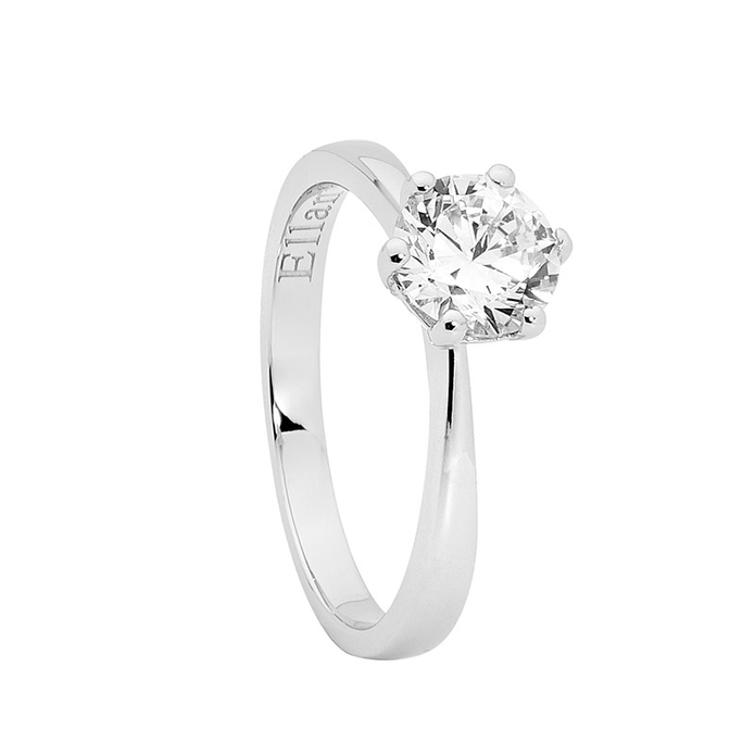 Ellani Sterling Silver White Cz Solitaire Ring