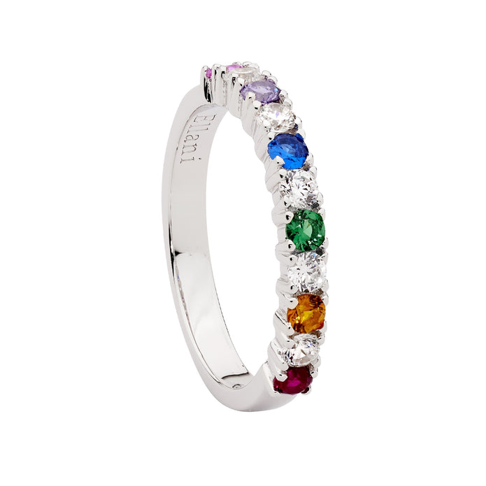Ellani Sterling Silver Cz Multi Coloured Ring