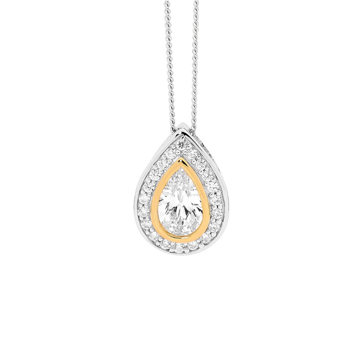 Ellani Sterling Silver Cz Pear Shaped Pendant