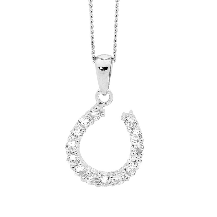 Ellani Sterling Silver Cz Horse Shoe Pendant 2