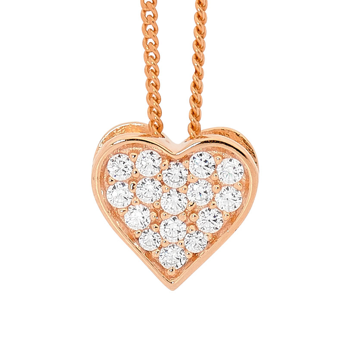 Ellani Sterling Silver Rgp Cz Pave Heart Pendant