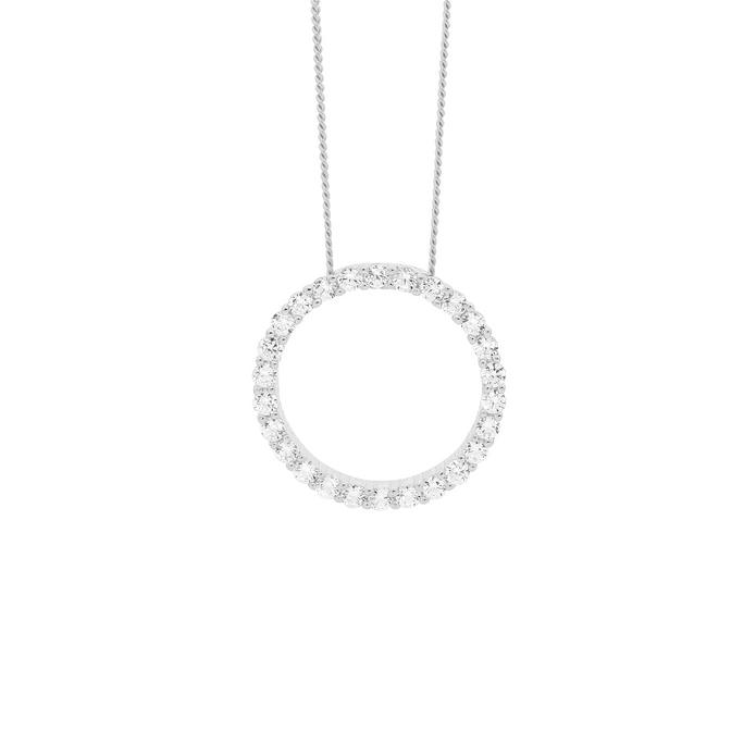 Ellani Sterling Silver 15mm Cz Circle Pendant