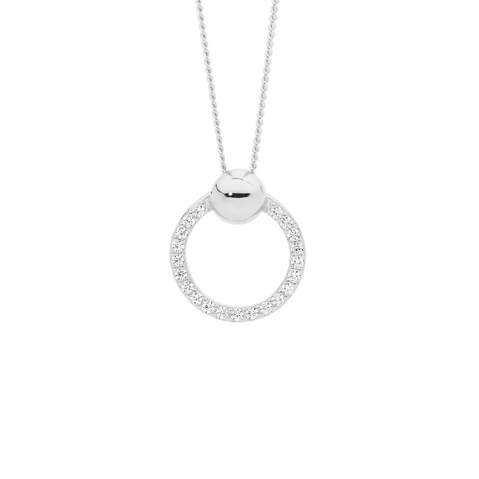 Ellani Sterling Silver Cz 13mm Open Circle Pendant