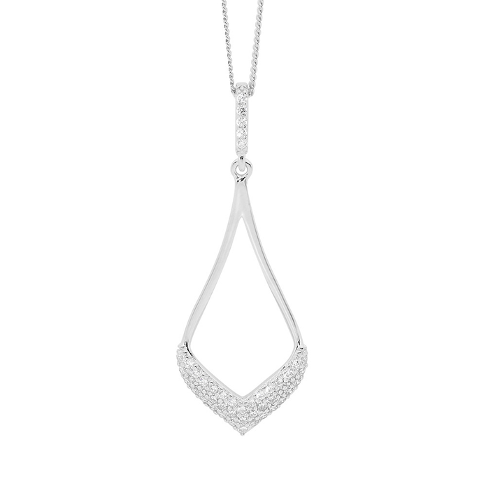 Ellani Sterling Silver 40mm Cz Open Tear Drop Pendant