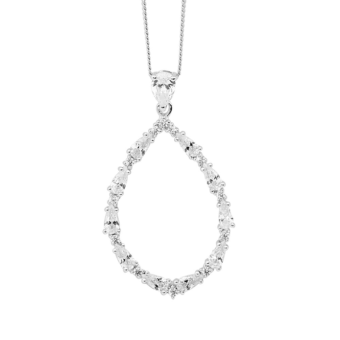 Ellani Sterling Silver Cz Open Tear Drop Pendant