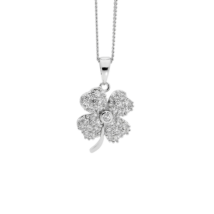 Ellani Ss Wh Cz Four Leaf Clover Pendant - Rrp $89