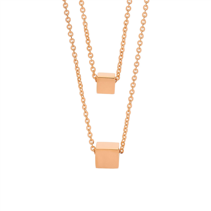 Ellani Stainless Steel Rgp Double Cube Necklace
