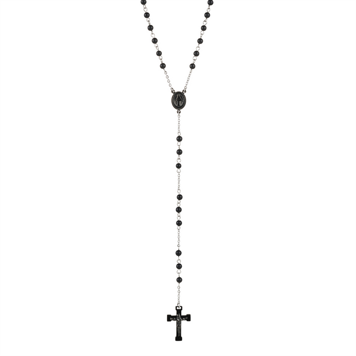 Stainless Steel Rosary Bead Stone+ Cross Neckpiece
