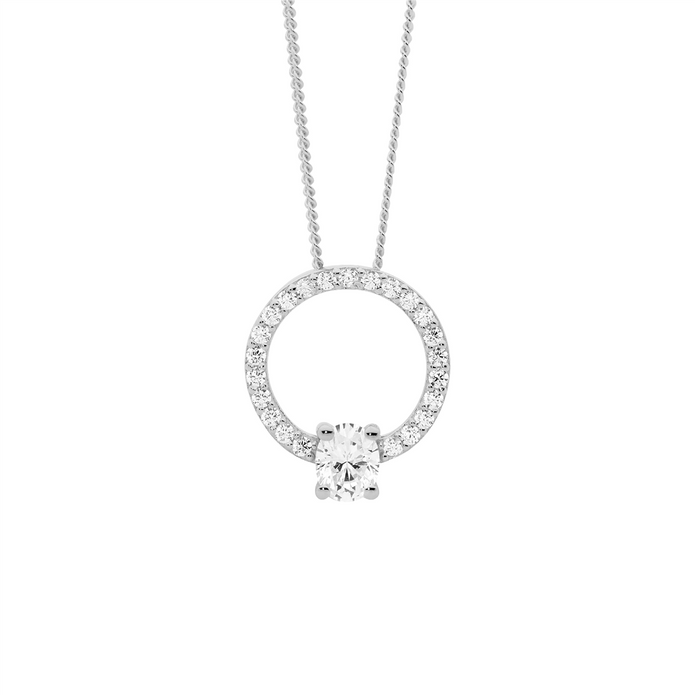 Ellani Sterling Silver 13mm Cz Open Circle Pendant