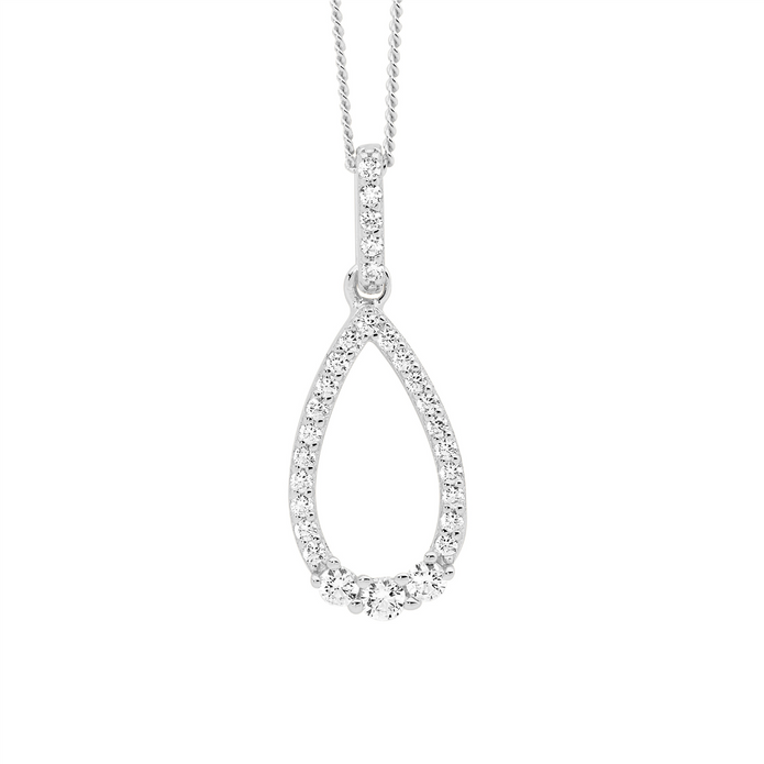 Ellani Sterling Silver Cz Open Tear Drop Pendant 2