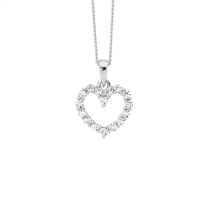 Ellani Sterling Silver Cz 11mm Open Heart Pendant