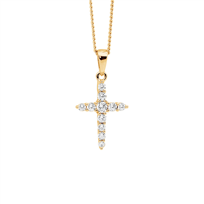 Ellani Sterling Silver 15mm Gp Cz Cross Pendant