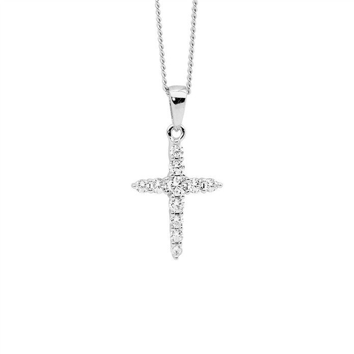Ellani Sterling Silver 15mm Cz Cross Pendant