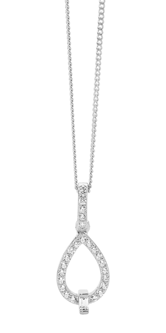 Ellani Sterling Silver Cz Open Tear Drop Pendant 3
