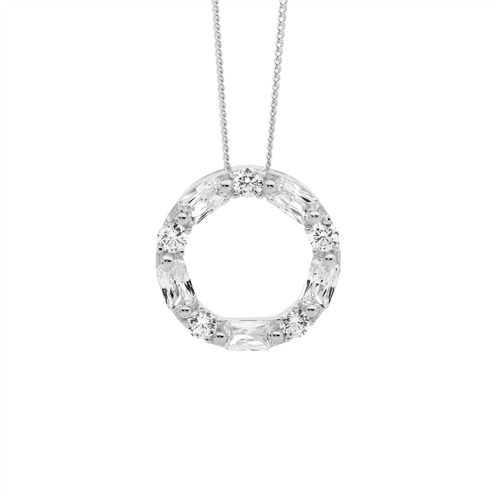 Ellani Sterling Silver Cz 18mm Circle Pendant