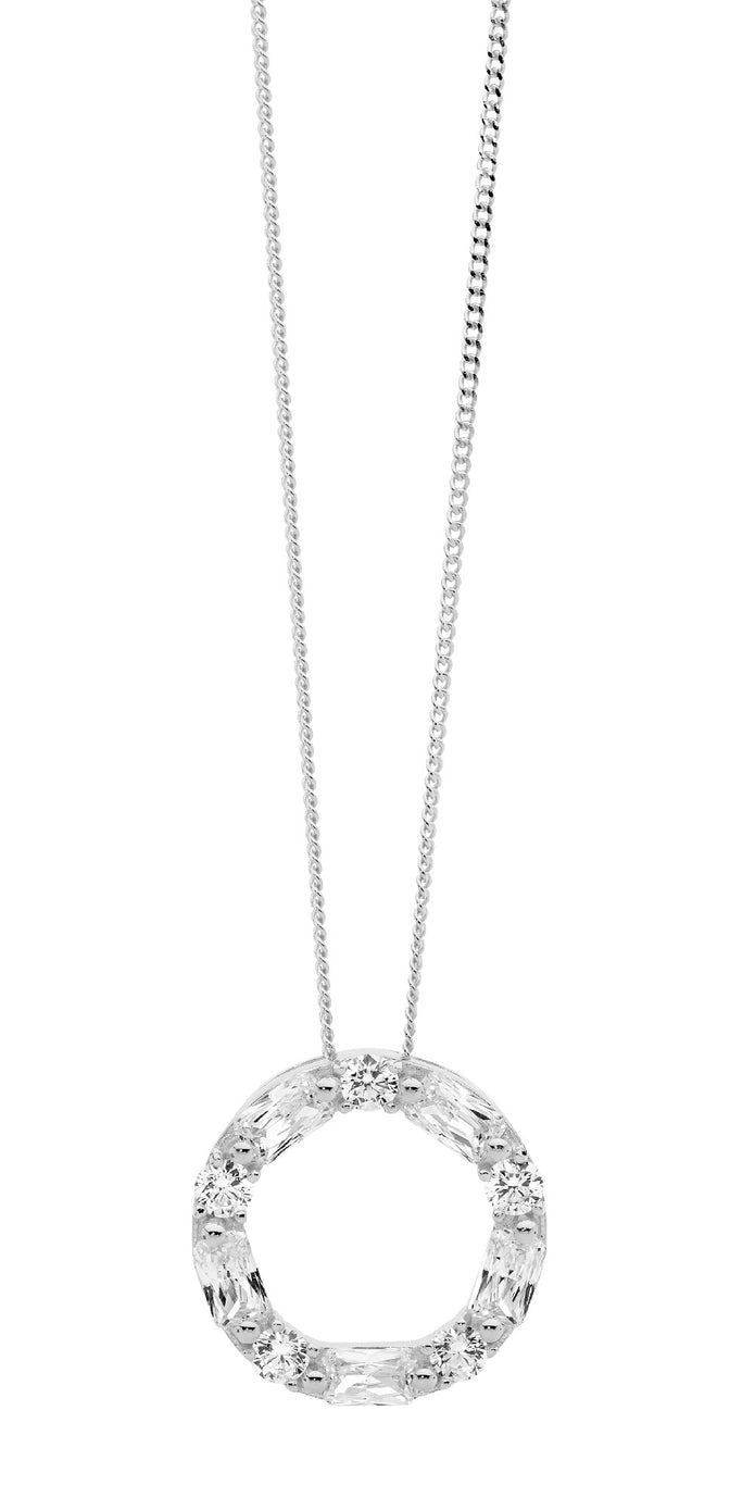 Ellani Sterling Silver Cz 18mm Circle Pendant