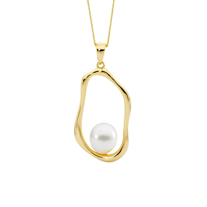 Ellani Sterling Silver Gp Pearl Oval Wave Pendant