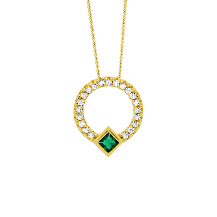 Ellani Sterling Silver Gp Cz 13mm Open Circle Pendant