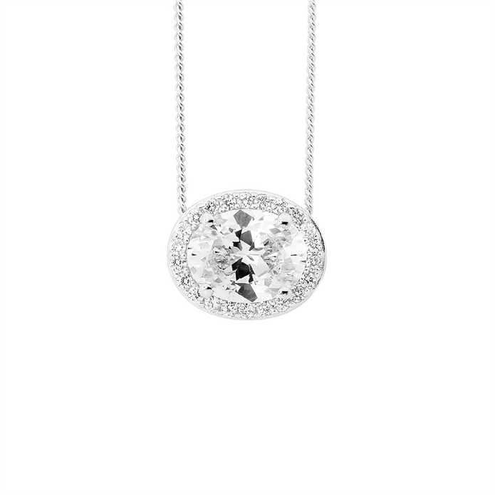 Ellani Sterling Silver Cz Oval Pendant