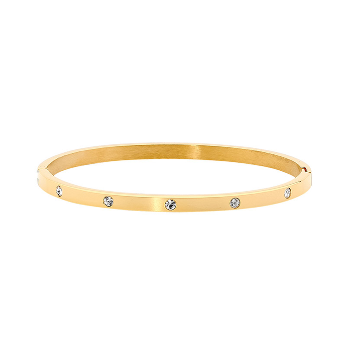 Ellani Stainless Steel Cz Gp Hinged Bangle