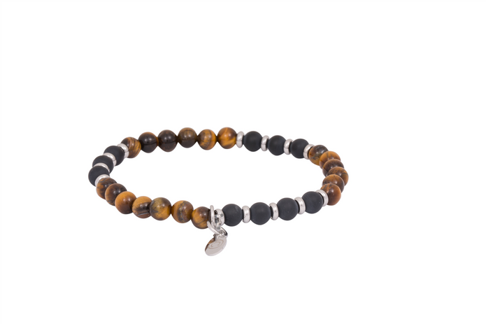 Tiger Eye And Black Agate Beaded Bracelet