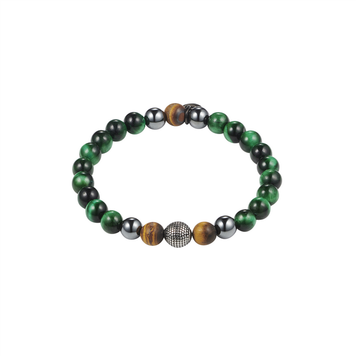 8mm Green Tiger Eye/hematite/tiger Eye Bead Ion Plated & Stainless Steel Bracelet