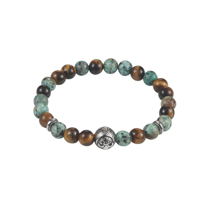 8mm Tiger Eye And African Turquoise Beaded Stainless Steel Bracelet