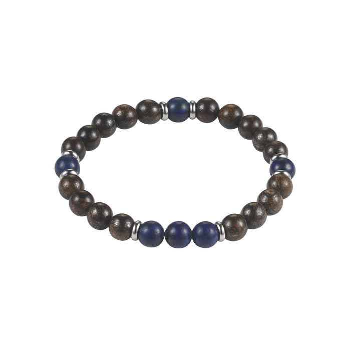8mm Bronzite And Lapis Beaded Stainless Steel Bracelet