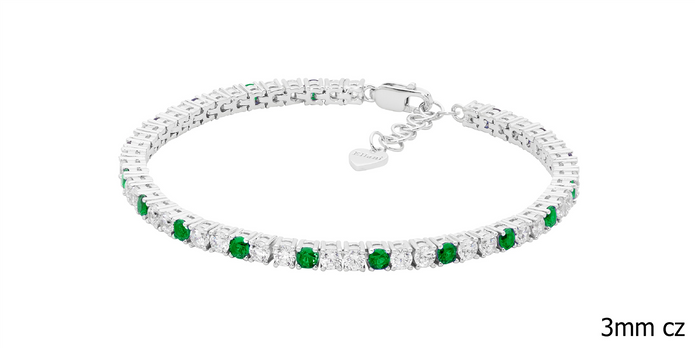 Ellani Sterling Silver 3mm Green And White Cz's Tennis Bracelet