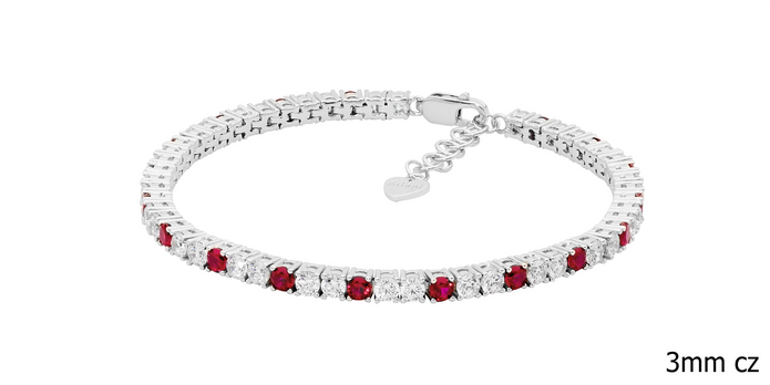 Ellani Sterling Silver 3mm Red And White Cz's Tennis Bracelet