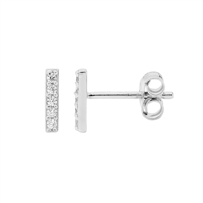 Ellani Sterling Silver Cz 8mm Bar Stud Earrings