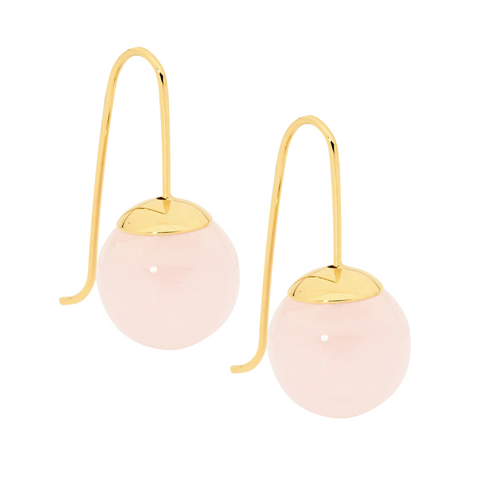 Ellani Se174g Ellani Stainless Steel Gold Plated 12mm Rose Quartz Ball Drop Earrings.