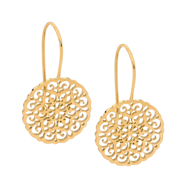 Ellani Stainless Steel Gp Filigree Disk Earrings
