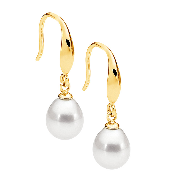 Ellani Sterling Silver Gp Freshwater Pearl Drop Earrings