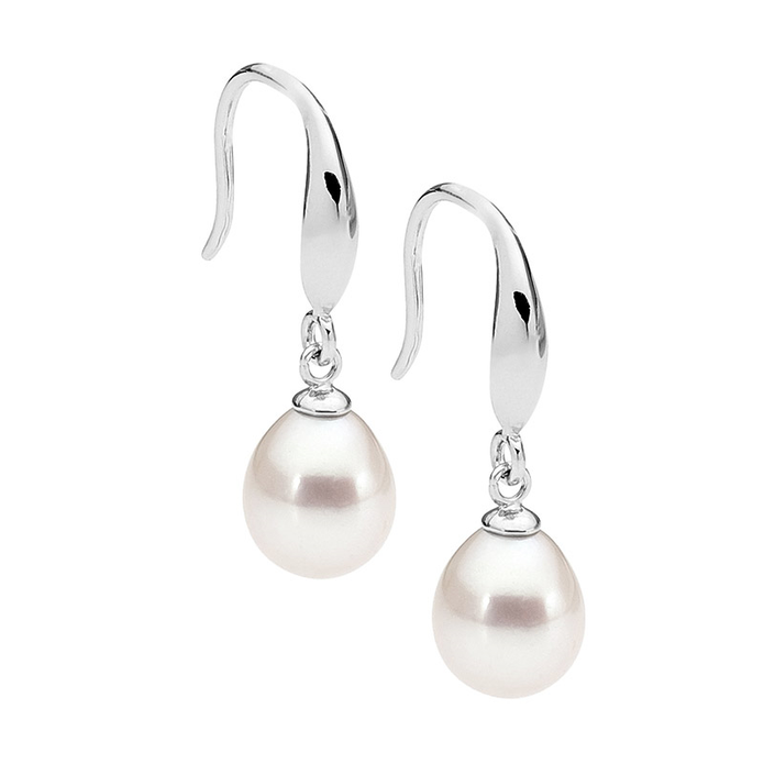 Ellani Sterling Silver Freshwater Pearl Drop Earrings