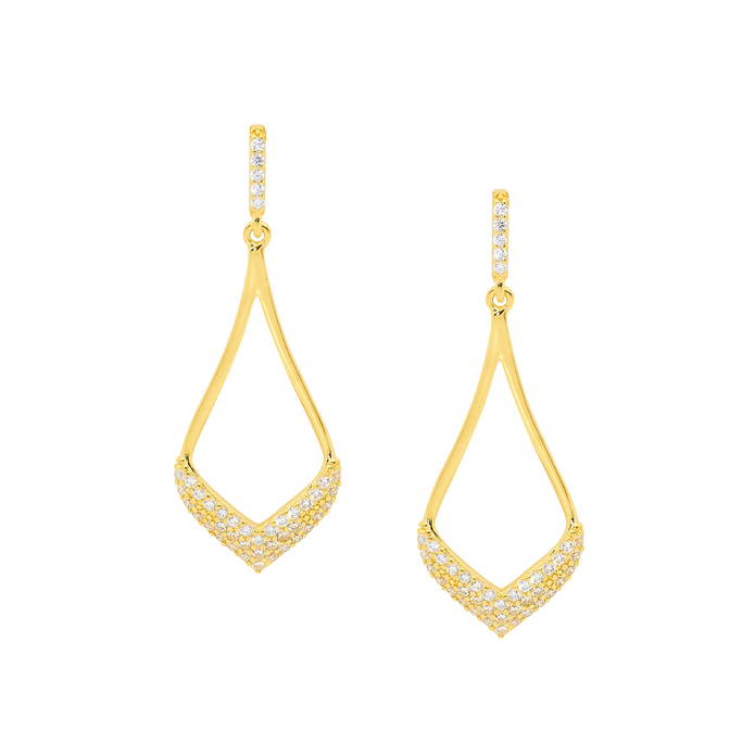 Ellani Sterling Silver Gp Cz 40mm Open Tear Drop Earrings