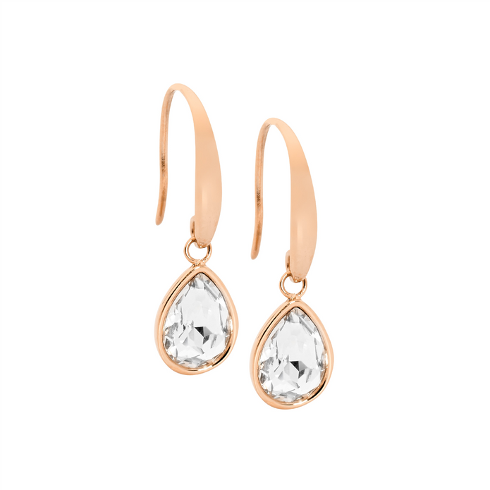Stainless Steel Rgp Glass Tear Drop Earrings