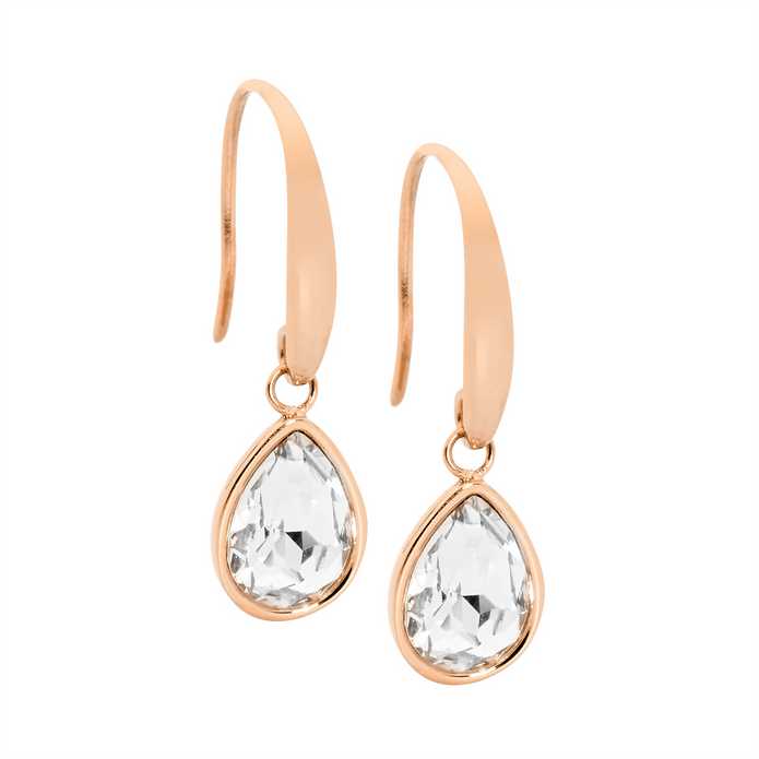 Stainless Steel Rgp Glass Tear Drop Earrings