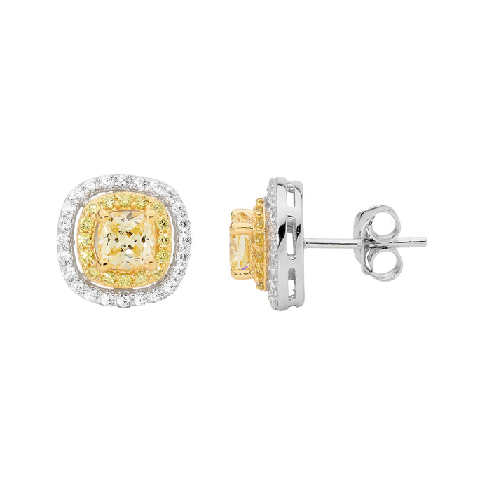 Ellani Sterling Silver Cz Double Halo Stud Earrings