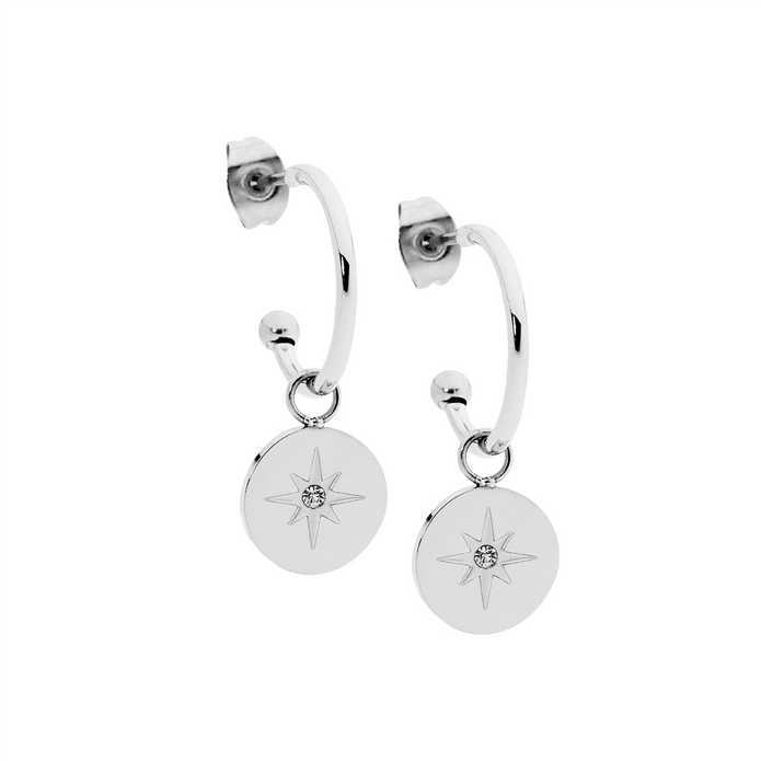 Ellani Stainless Steel 16mm Hoop With Star Disk Earrings