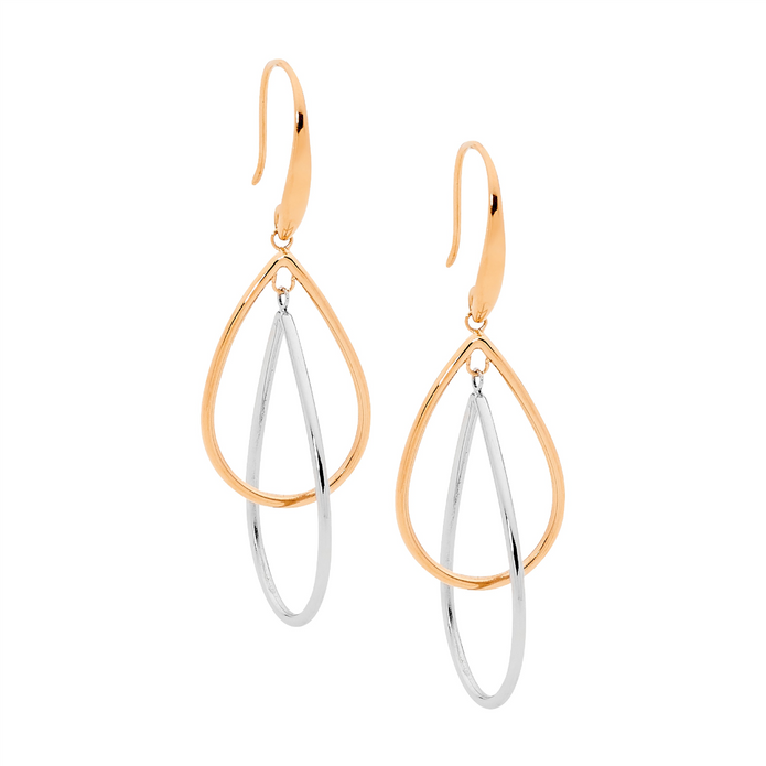 Stainless Steel Rgp Double Tear Drop Earrings