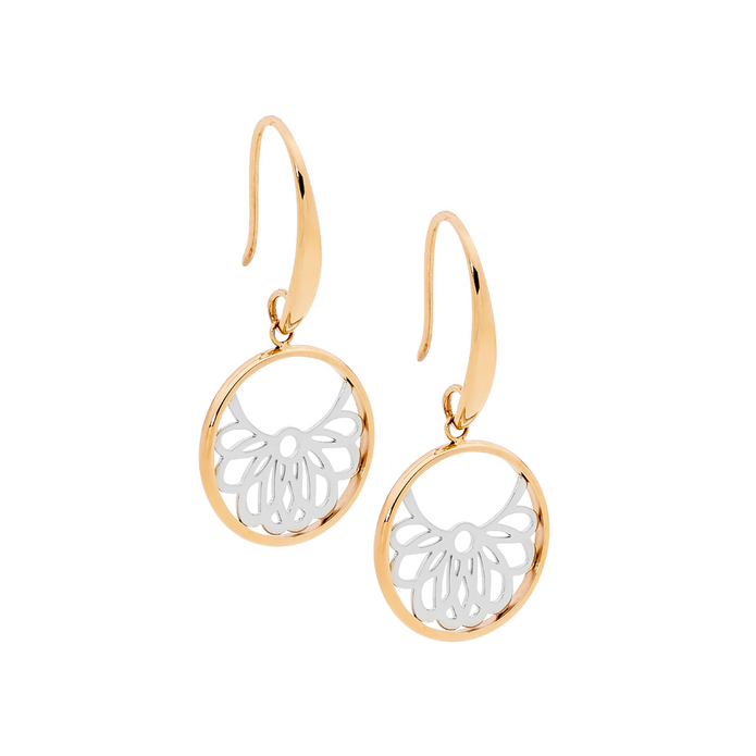 Ellani Stainless Steel Circle Filigree Rgp Drop Earrings