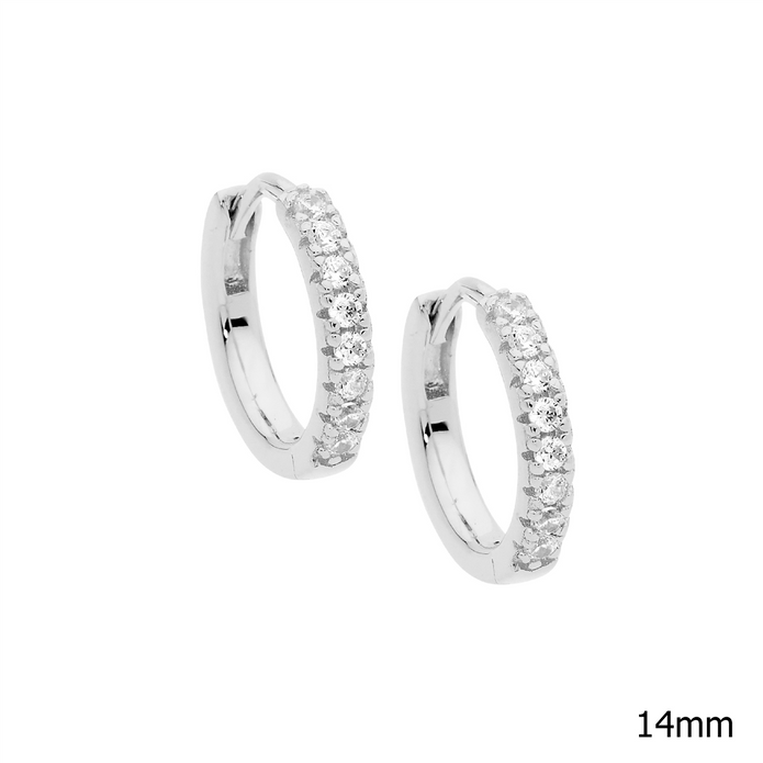 Ellani Sterling Silver 14mm Cz Hoop Earrings