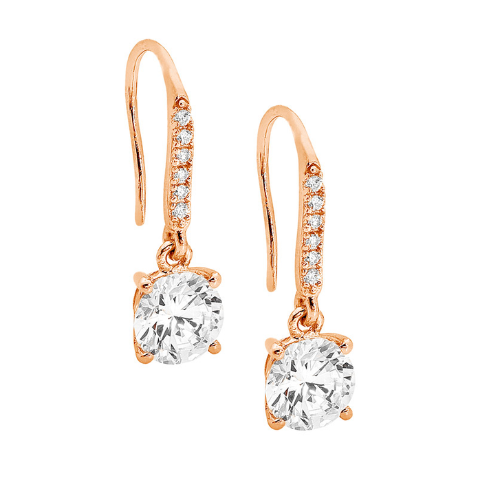 Ellani Sterling Silver Cz Rgp Drop Earrings