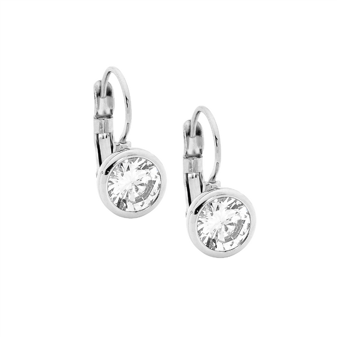 Ellani Stainless Steel Cz Drop Earrings