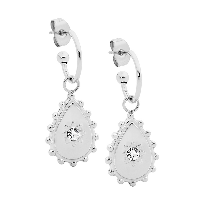 Ellani Stainless Steel 12mm Hoop Cz Drop Earrings