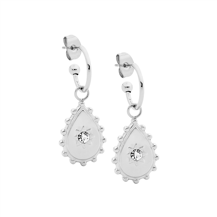Ellani Stainless Steel 12mm Hoop Cz Drop Earrings
