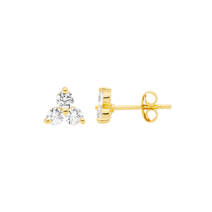 Ellani Sterling Silver Gp Cz Stud Earrings