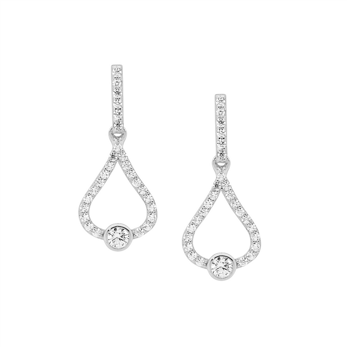 Ellani Sterling Silver Cz Open Tear Drop Earrings