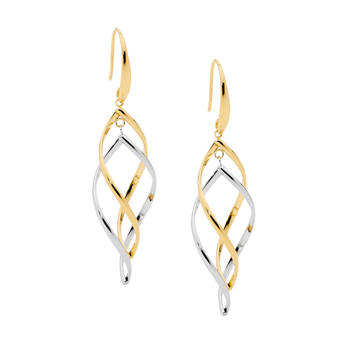 Ellani Stainless Steel Gp Open Double Twist Drop Earrings